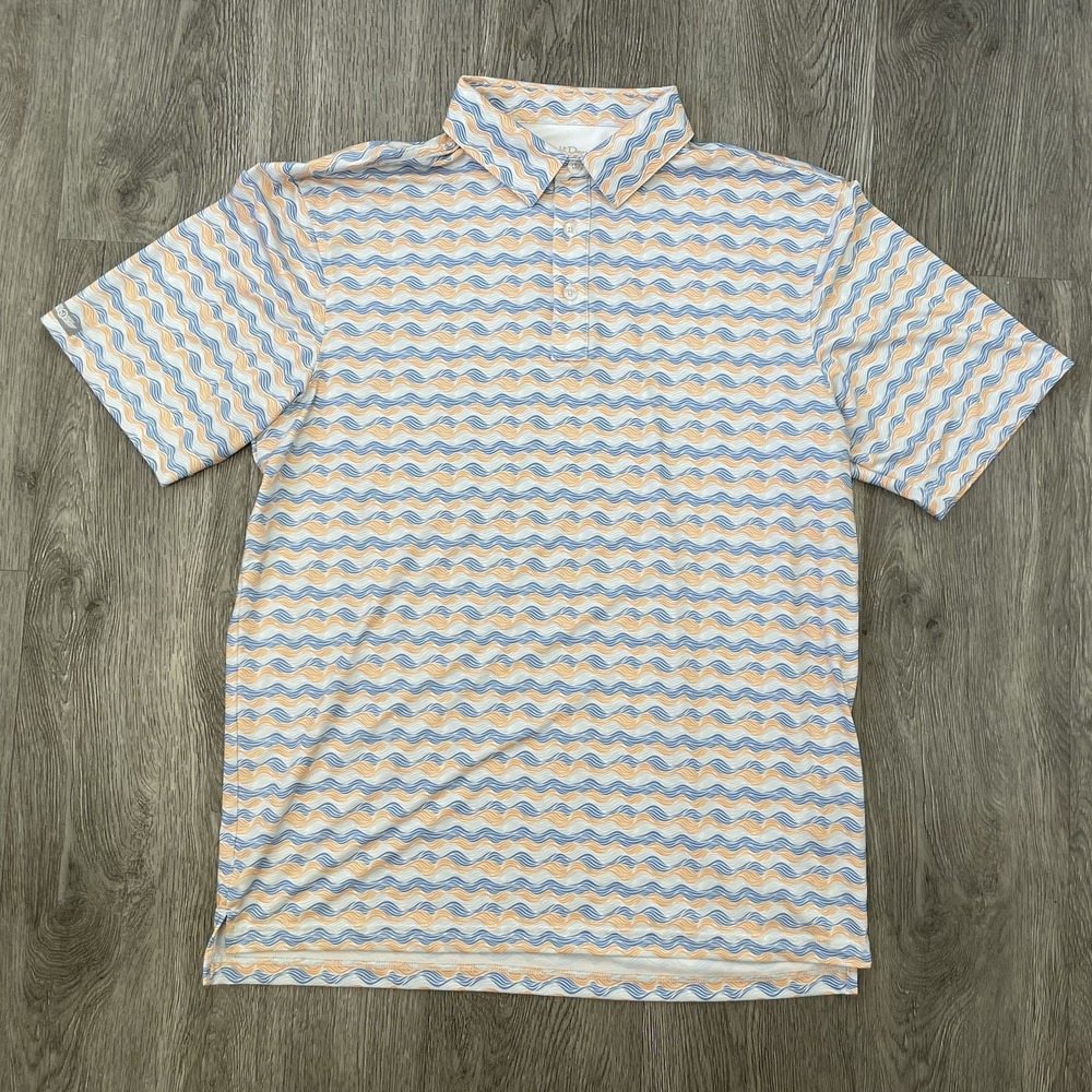 Straight Down Polo Shirt Mens Large White Performance Golf Geometric Tech